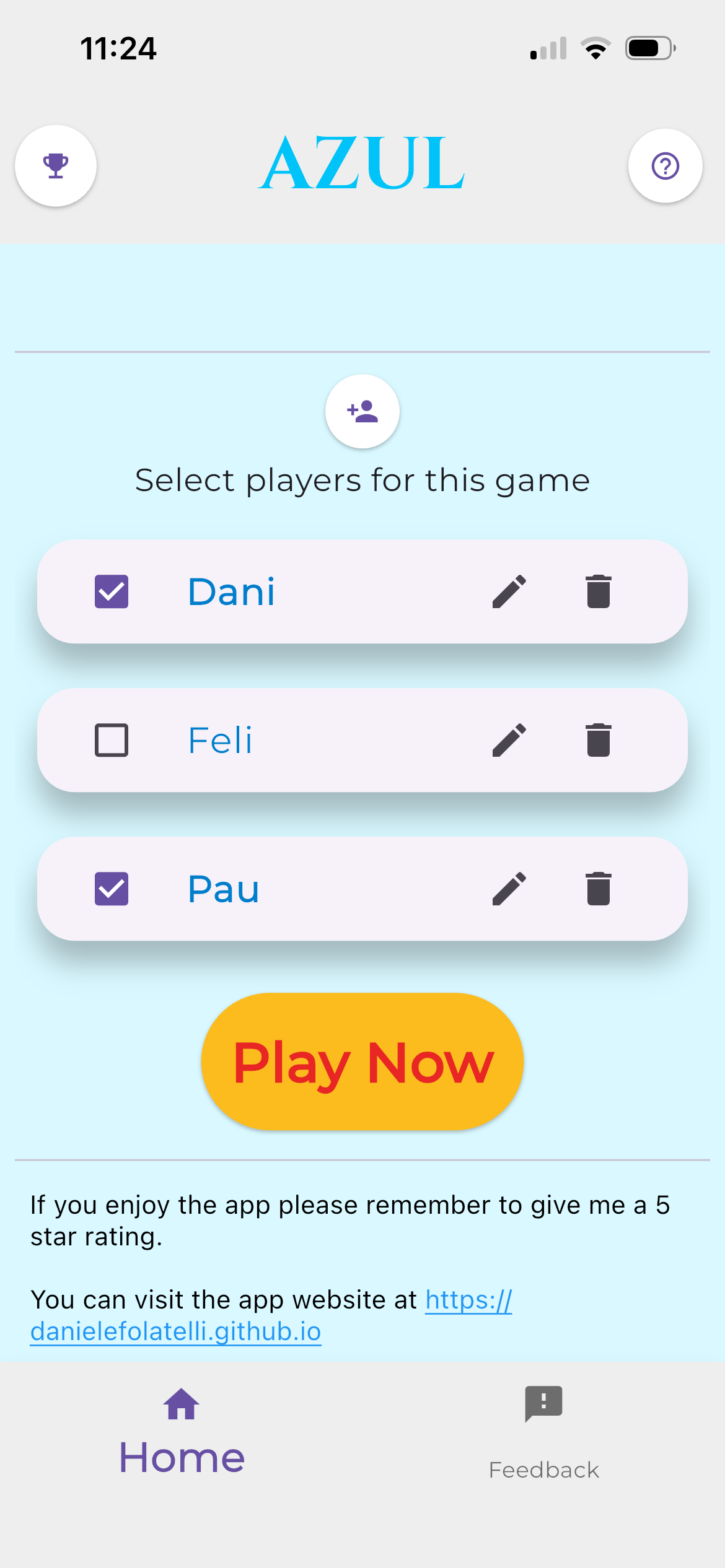 Azul app screen